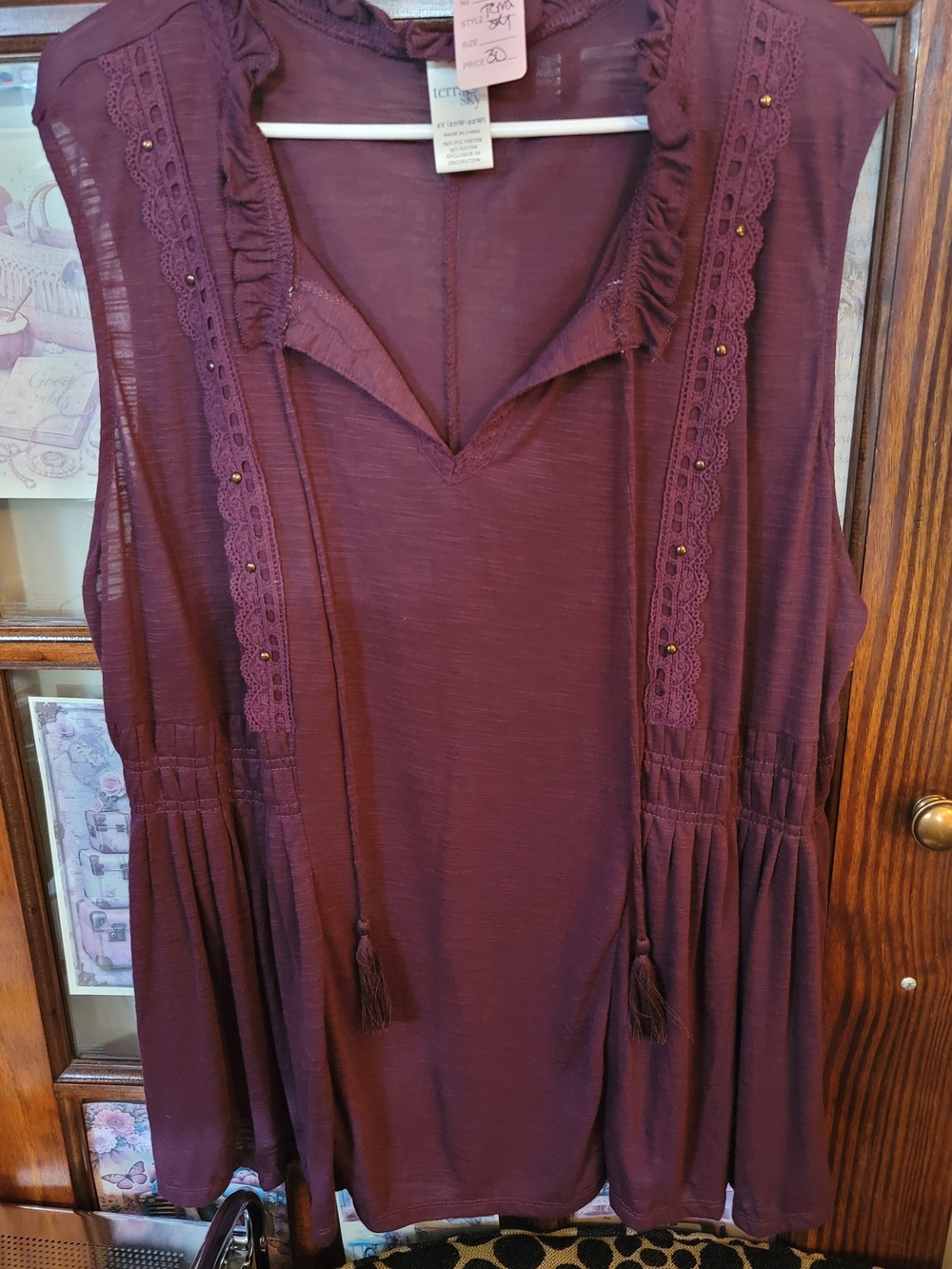 Terra & Sky Burgundy Lace-Trim Tank Top - Picture 6 of 6